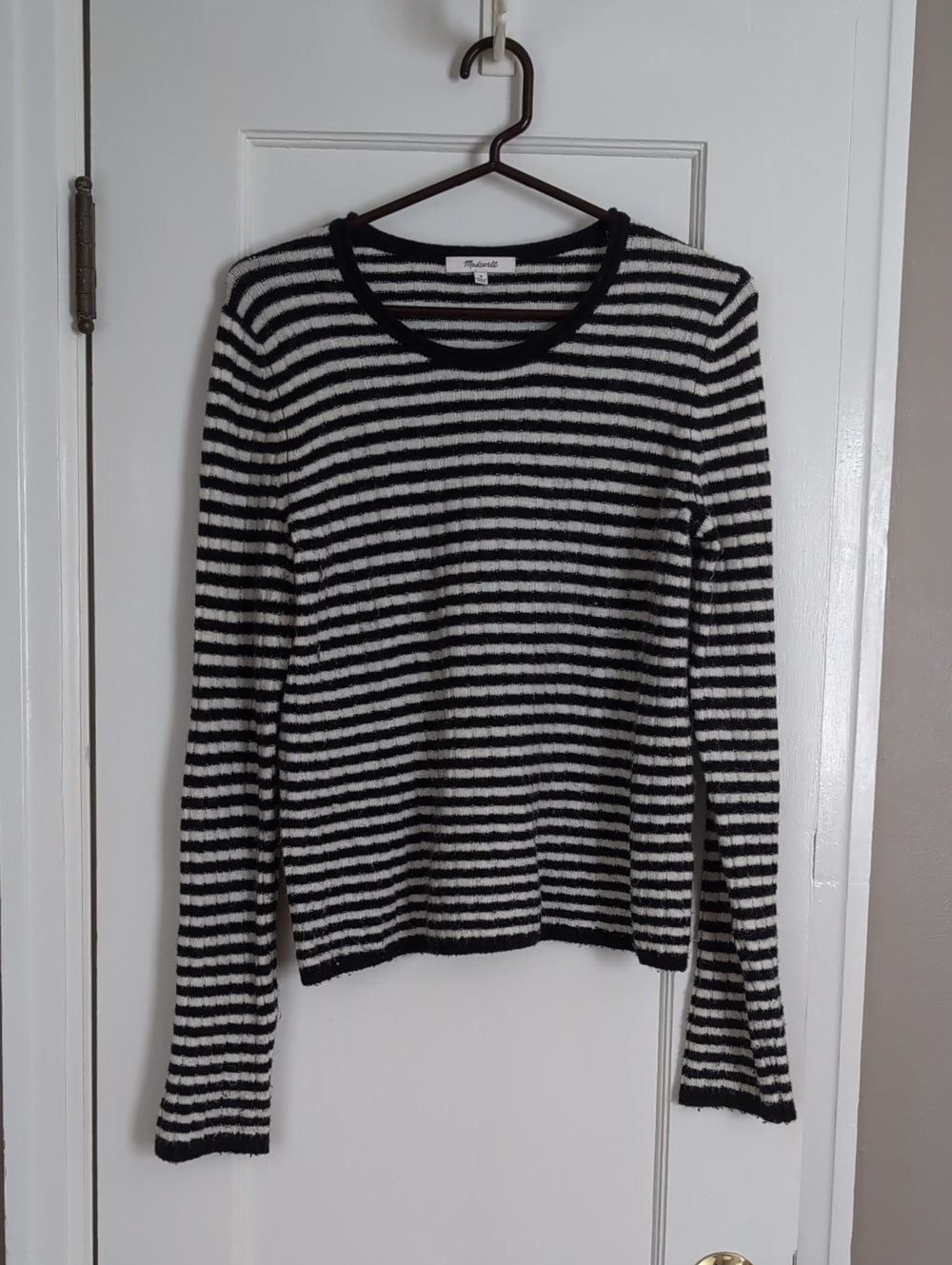 Madewell Women's Black & White Striped Long-Sleeve Crewneck Sweater, Medium